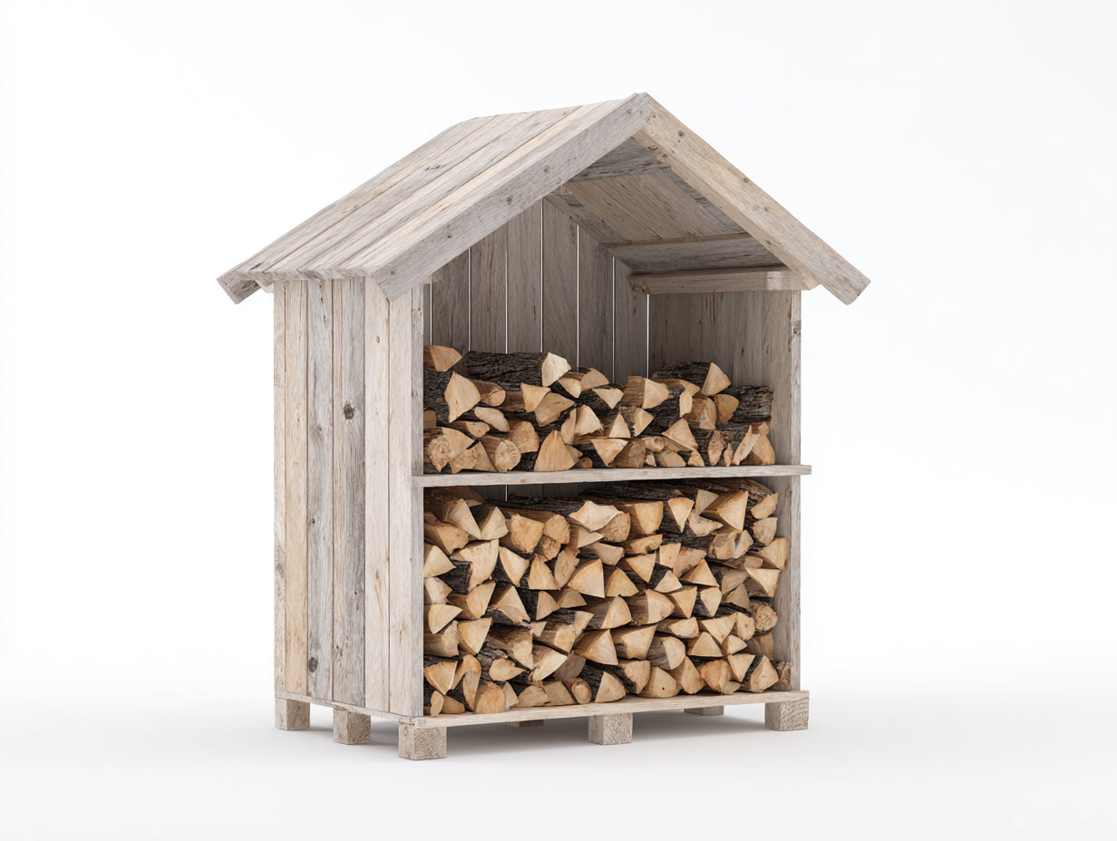 Kaminholzregal aus Holz 130x65x200 cm - Natur - mit Satteldach und 2 Lagerflächen