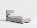 Einzelbett mit Stoffbezug 215x112x125 cm Beige mit gepolstertem Kopfteil und modernem Design