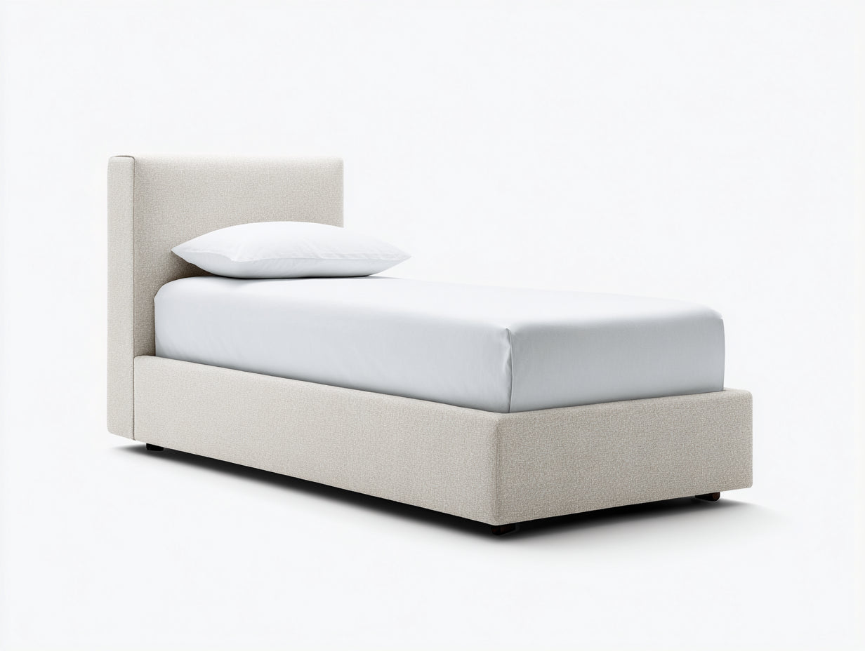 Einzelbett Polsterbett 200x100x90 cm - Beige - Modernes Bettgestell mit hohem Kopfteil