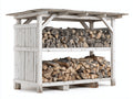 Kaminholzregal aus Holz 180x70x180 cm - Weiß-Natur - mit Pultdach und 2 Lagerflächen