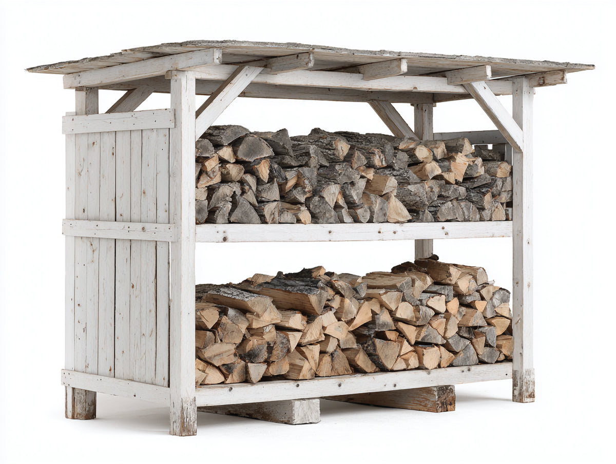 Kaminholzregal aus Holz 180x70x180 cm - Weiß-Natur - mit Pultdach und 2 Lagerflächen