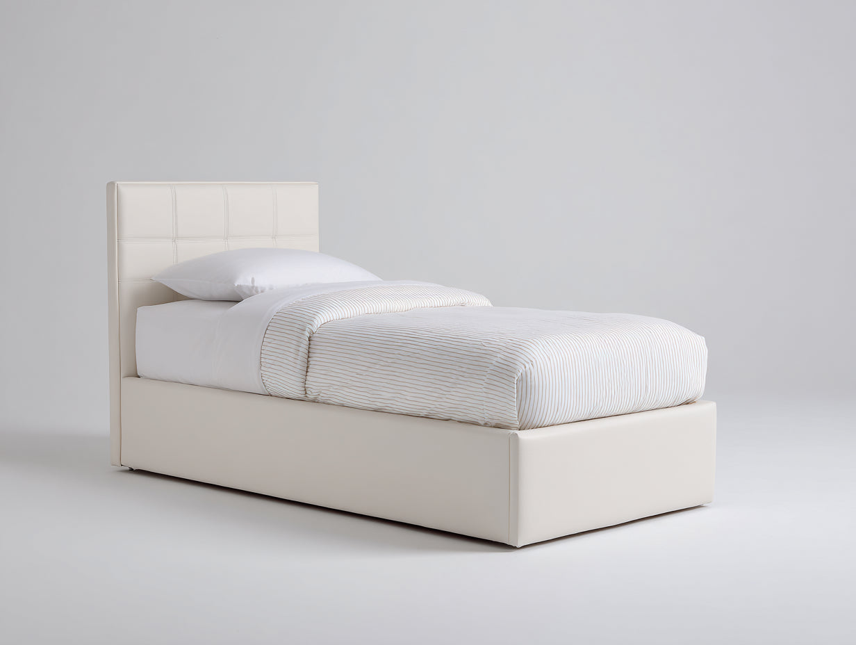 Einzelbett Polsterbett 200x100x95 cm - Cremeweiß - Modernes Bettgestell mit gepolstertem Kopfteil