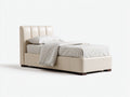 Einzelbett mit Kunstlederbezug 210x110x115 cm Creme mit vertikal gepolstertem Kopfteil und Holzfüßen