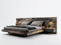 Doppelbett aus Holzwerkstoff 240x300x110 cm - Braun-Schwarz - mit Kopfteil und 2 Nachttischen