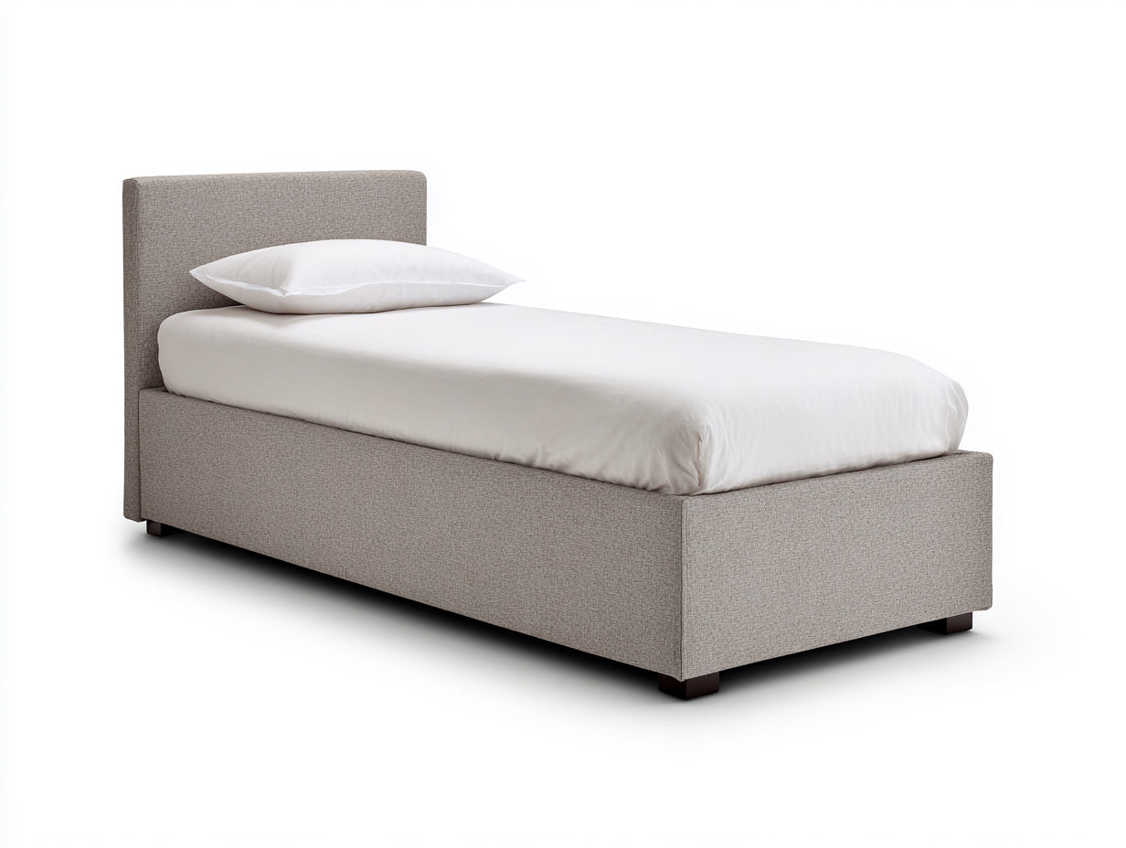 Einzelbett mit Textilbezug 210x100x105 cm - Greige - gepolstertes Kopfteil