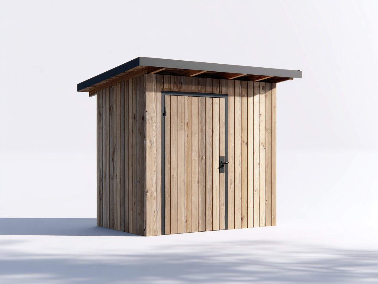 Gartenhäuser aus Holz und Metall 220x180x225 cm - Naturfarben-Schwarz - Gerätehaus mit Pultdach und abschließbarer Tür im modernen Stil für Garten und Terrasse