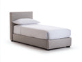 Einzelbett aus Holzwerkstoff und Stoff 207x104x106 cm - Grau-Schwarz - Gepolsterter Bettrahmen mit hohem Kopfteil im modernen Stil für Schlafzimmer