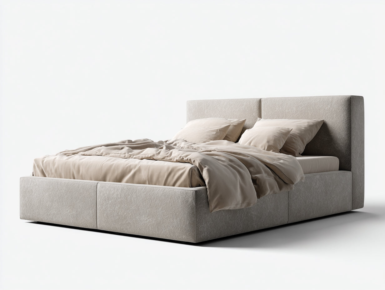 Doppelbett Polsterbett 220x200x90 cm - Beige - Modernes Bettgestell mit hohem Kopfteil