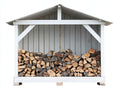 Kaminholzregal aus Holz mit 200 x 70 x 180 cm - Weiße Oberfläche mit offenem Stauraum und Satteldach - Praktische Holzlagerung für den Außenbereich