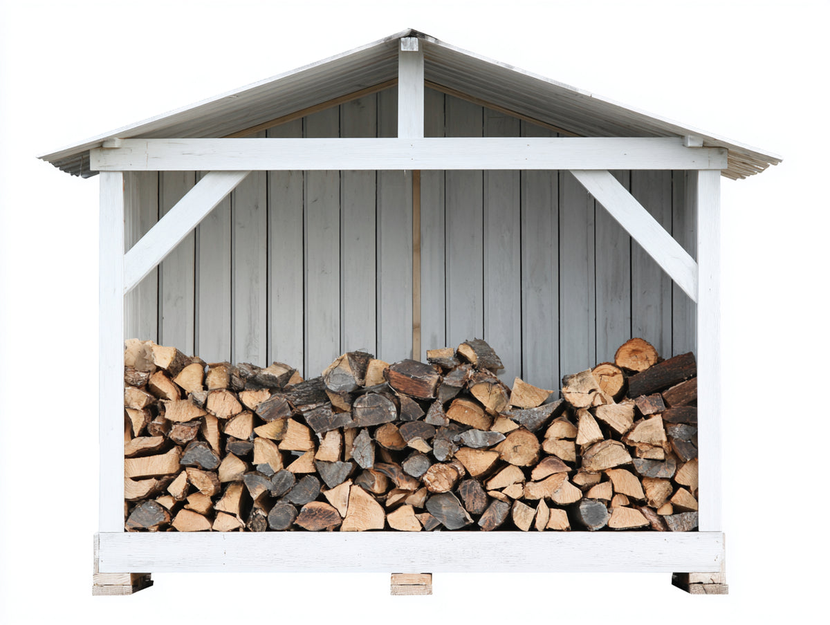 Kaminholzregal aus Holz mit 200 x 70 x 180 cm - Weiße Oberfläche mit offenem Stauraum und Satteldach - Praktische Holzlagerung für den Außenbereich