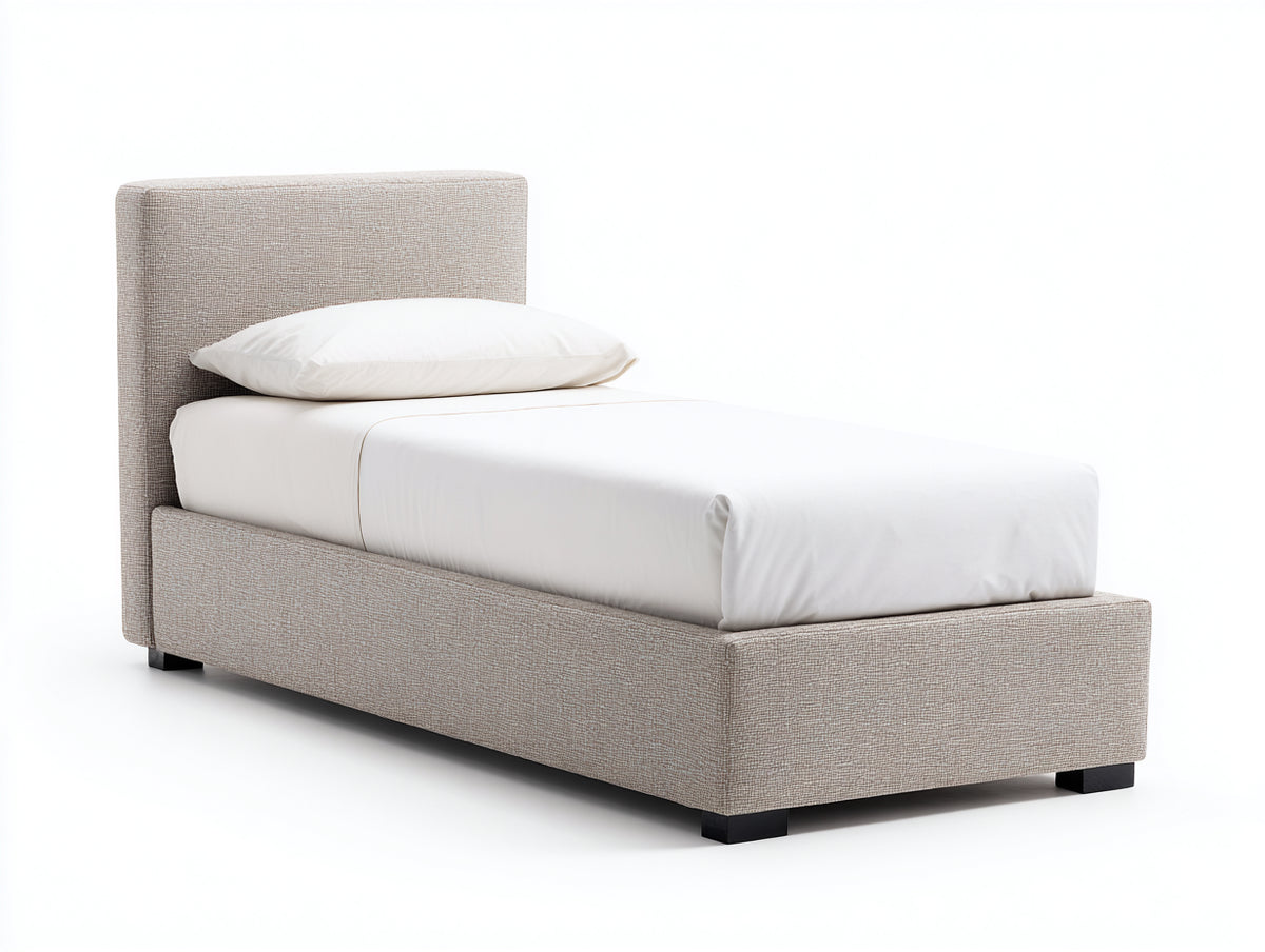 Einzelbett aus Stoff mit 213 x 98 x 102 cm - Beige gepolsterter Bezug mit modernem Kopfteil - Elegantes Design für Schlafzimmer