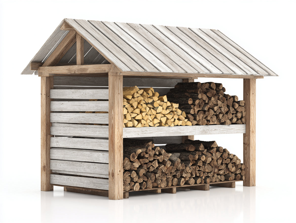 Kaminholzregal Holz 300x50x220 cm - Natur Weiß - Modernes Brennholzregal mit Überdachung