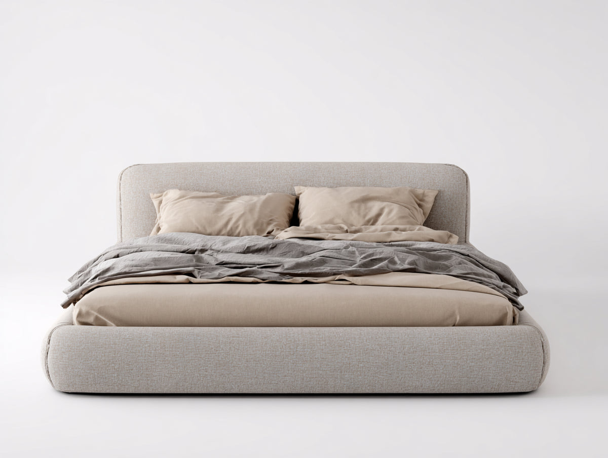 Doppelbett mit Textilbezug 220x200x105 cm - Beige - gepolstertes Design