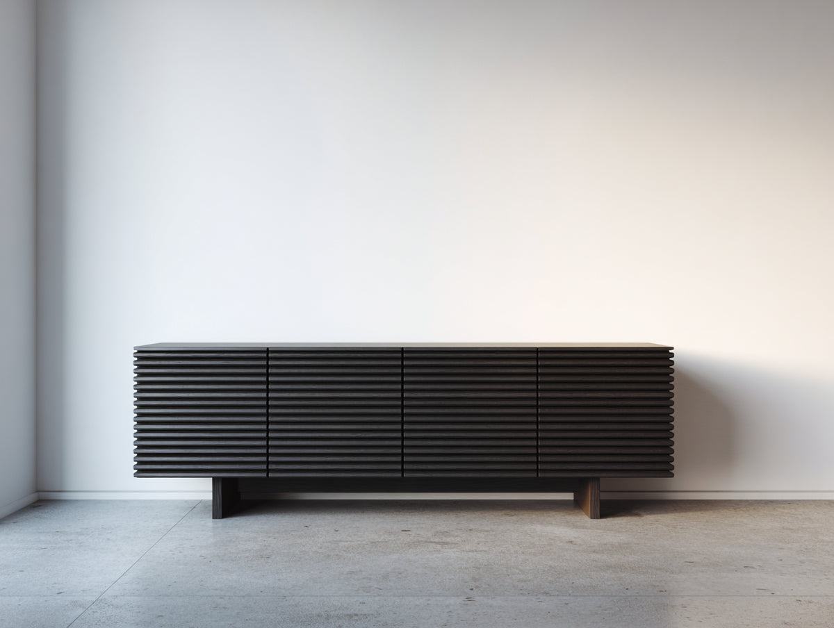 Dielenschrank aus Holzwerkstoff 180x40x55 cm - Schwarz - modernes Lamellendesign