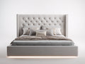 Doppelbett mit Kunstlederbezug 220x210x145 cm Grau mit Chesterfield-Kopfteil und LED-Beleuchtung