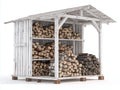 Kaminholzregal aus Holz 230x110x225 cm - Antikweiß-Naturfarben - Überdachte Konstruktion mit fünf Lagerbereichen im rustikalen Landhausstil für Garten und Terrasse