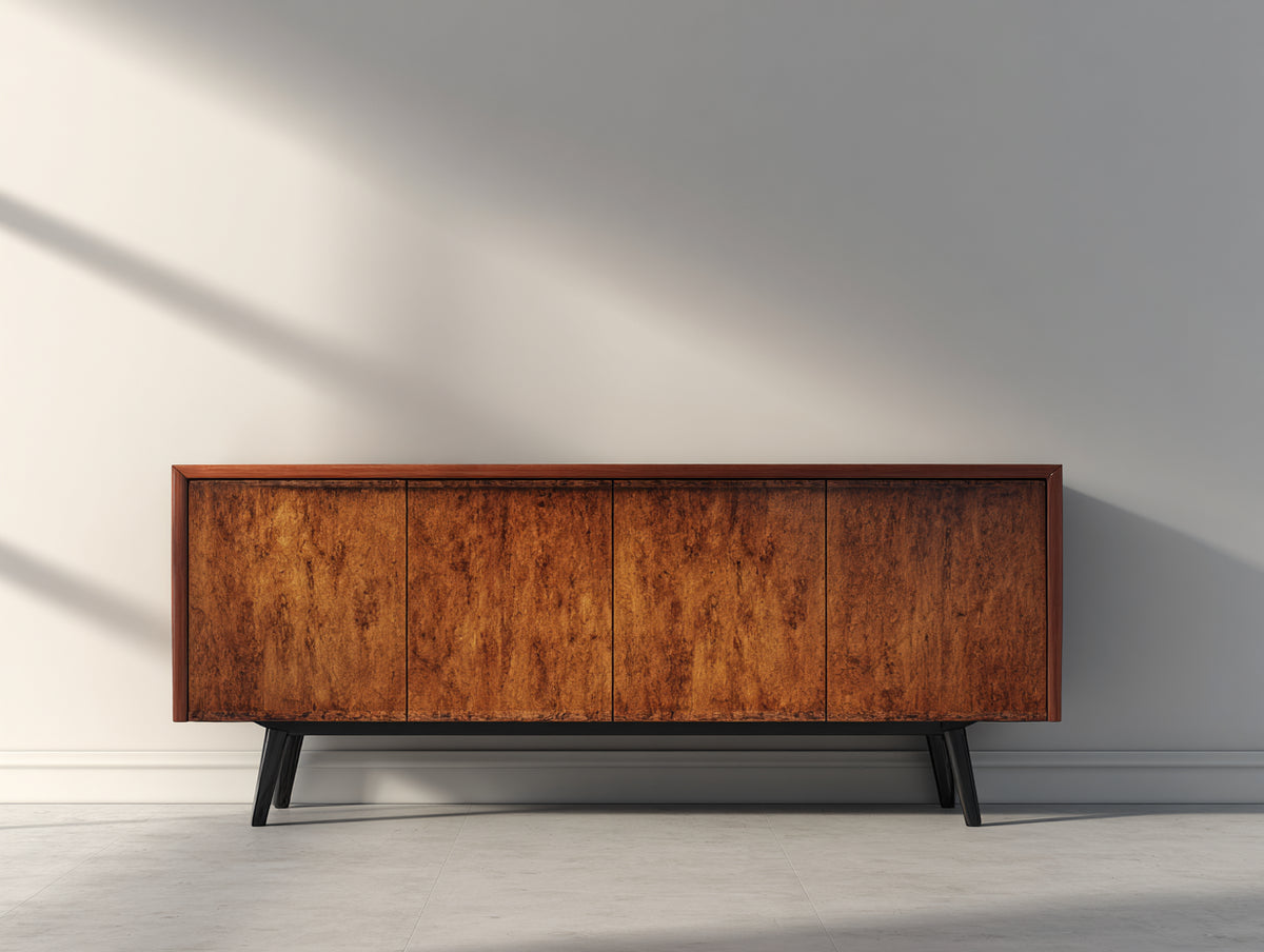Dielenschränke aus Holzwerkstoff und Metall 160x40x78 cm - Rostbraun-Schwarz - Vier Türen im Industrial-Stil für Flur und Wohnbereich