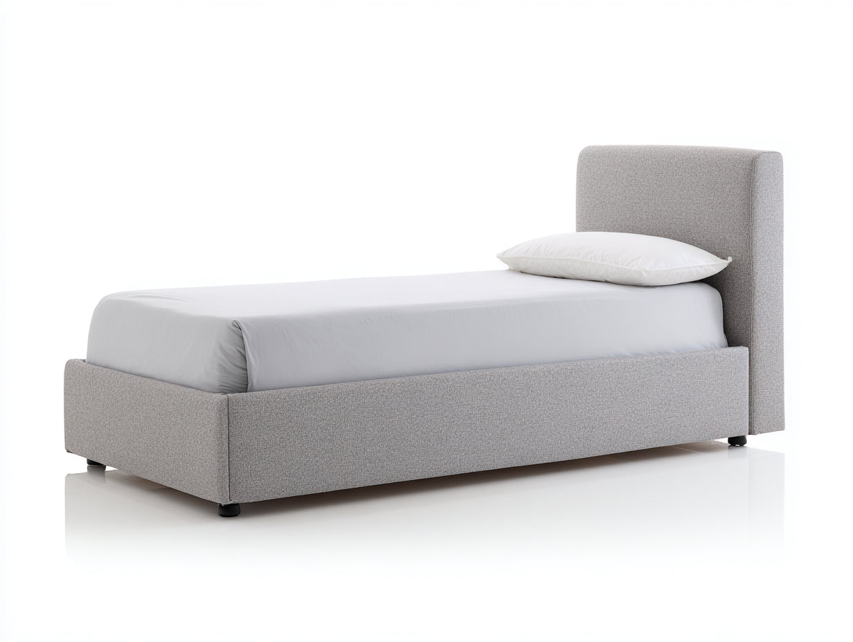 Einzelbett aus Stoff mit 213 x 98 x 102 cm - Grauer gepolsterter Bezug mit modernem Kopfteil - Komfortables Design für Schlafzimmer