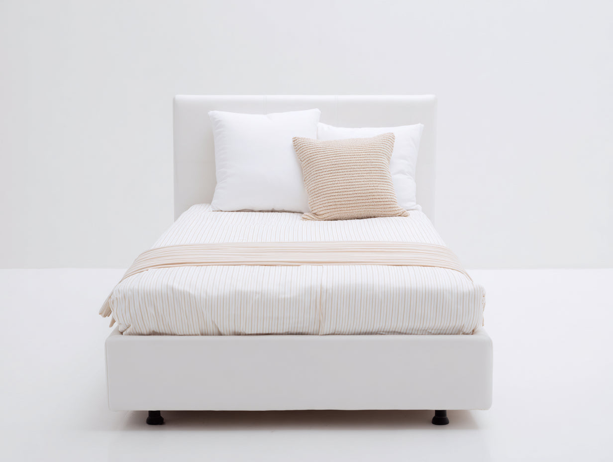 Einzelbett mit Kunstlederbezug 210x110x105 cm - Weiß - gepolstertes Kopfteil