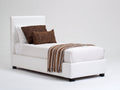 Einzelbett aus Kunstleder mit 213 x 98 x 102 cm - Weißer gepolsterter Bezug mit modernem Kopfteil - Schlichtes Design für Schlafzimmer