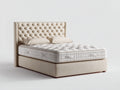 Doppelbett mit Textilbezug 215x190x125 cm - Beige - gepolstertes Kopfteil mit Knopfheftung
