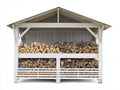 Kaminholzregal aus Holz 240x85x225 cm Weiß-Natur mit 3 Lagerfächern und Satteldach