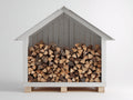Kaminholzregal aus Holz 160x60x190 cm - Weiß-Natur - mit Satteldach und erhöhtem Boden