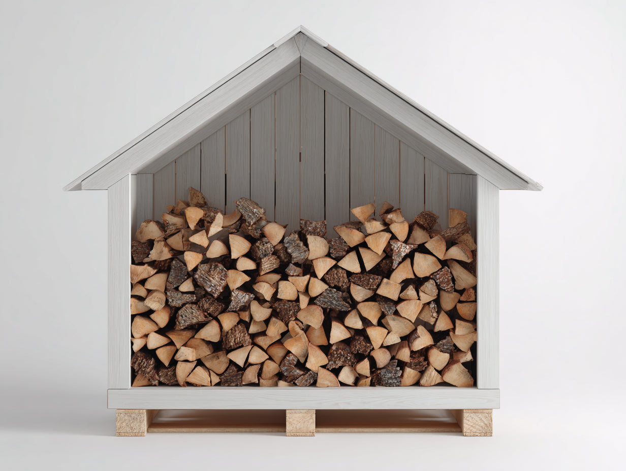 Kaminholzregal aus Holz 160x60x190 cm - Weiß-Natur - mit Satteldach und erhöhtem Boden