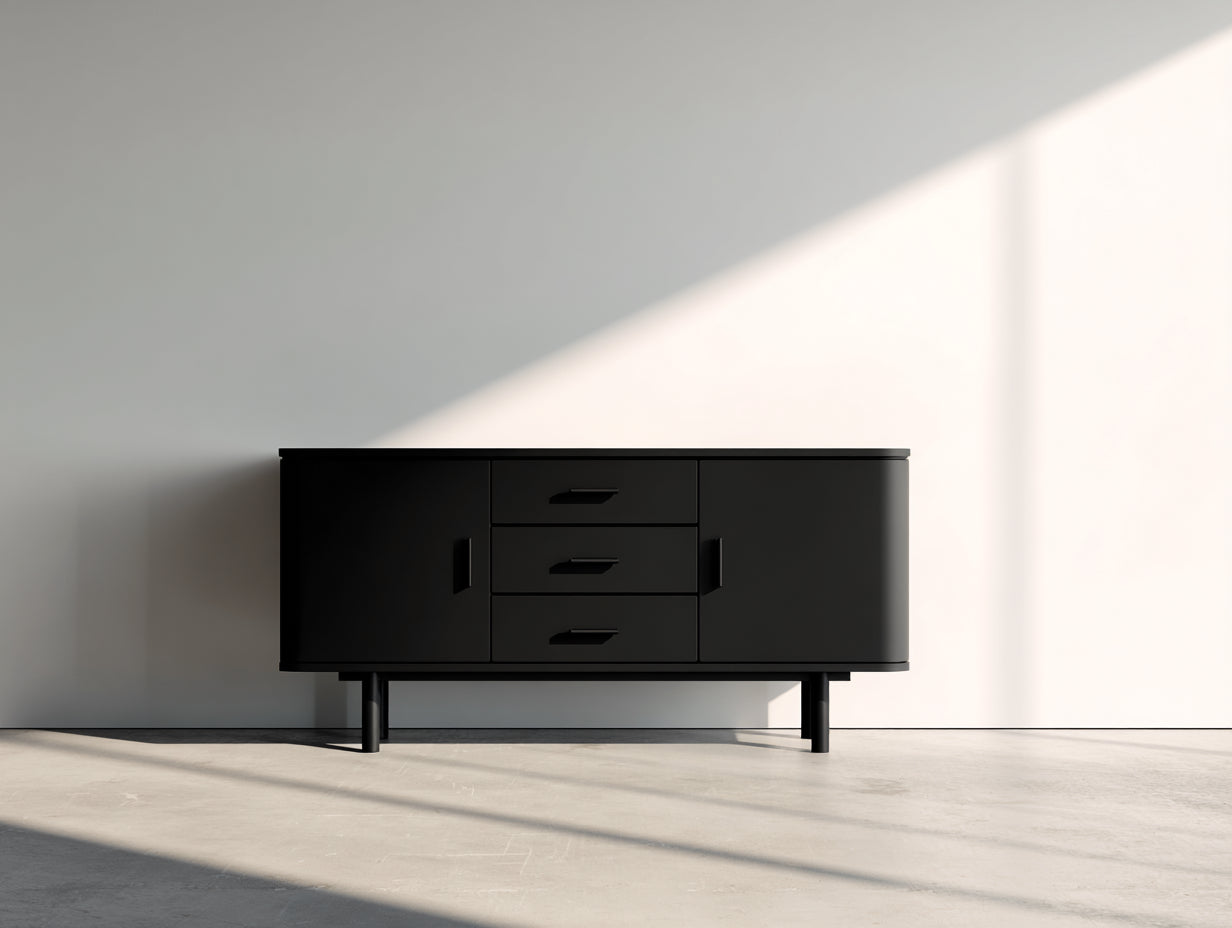 Dielenschrank aus Holzwerkstoff 160x40x75 cm - Schwarz - 2 Türen und 3 Schubladen