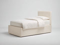 Einzelbett aus Holzwerkstoff und Kunstleder 210x108x104 cm - Cremeweiß - Gepolsterter Bettrahmen mit dreigeteiltem Kopfteil im modernen Stil für Schlafzimmer