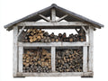 Kaminholzregal aus Holz 205x78x215 cm - Antikweiß-Grau - Überdachte Konstruktion mit drei Lagerbereichen im rustikalen Landhausstil für Garten und Terrasse