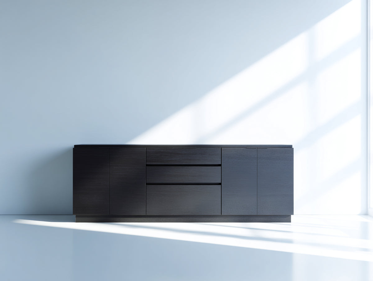 Dielenschränke aus Holzwerkstoff 220x45x75 cm Schwarz mit 4 Türen und 3 Schubladen