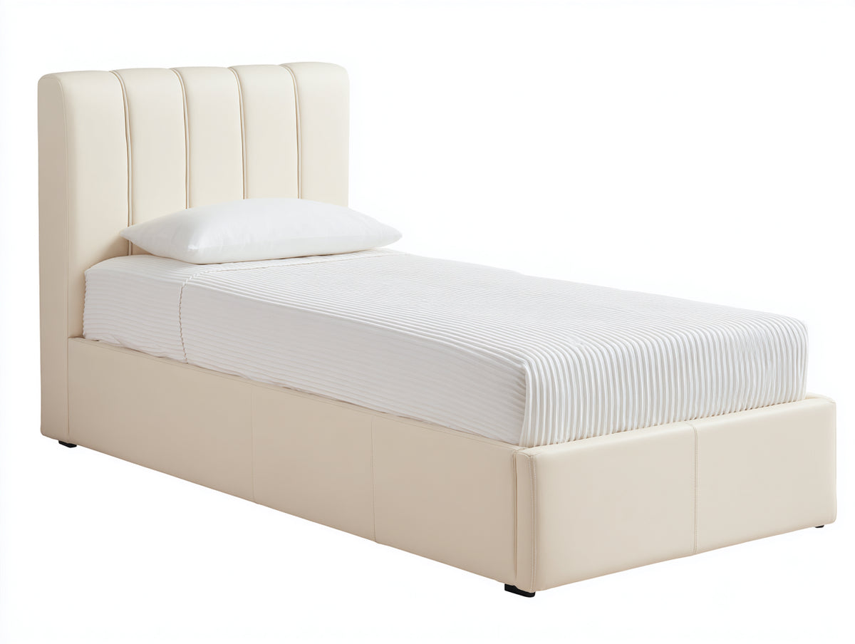 Einzelbett Polsterbett 200x100x95 cm - Beige - Modernes Bettgestell mit gepolstertem Kopfteil