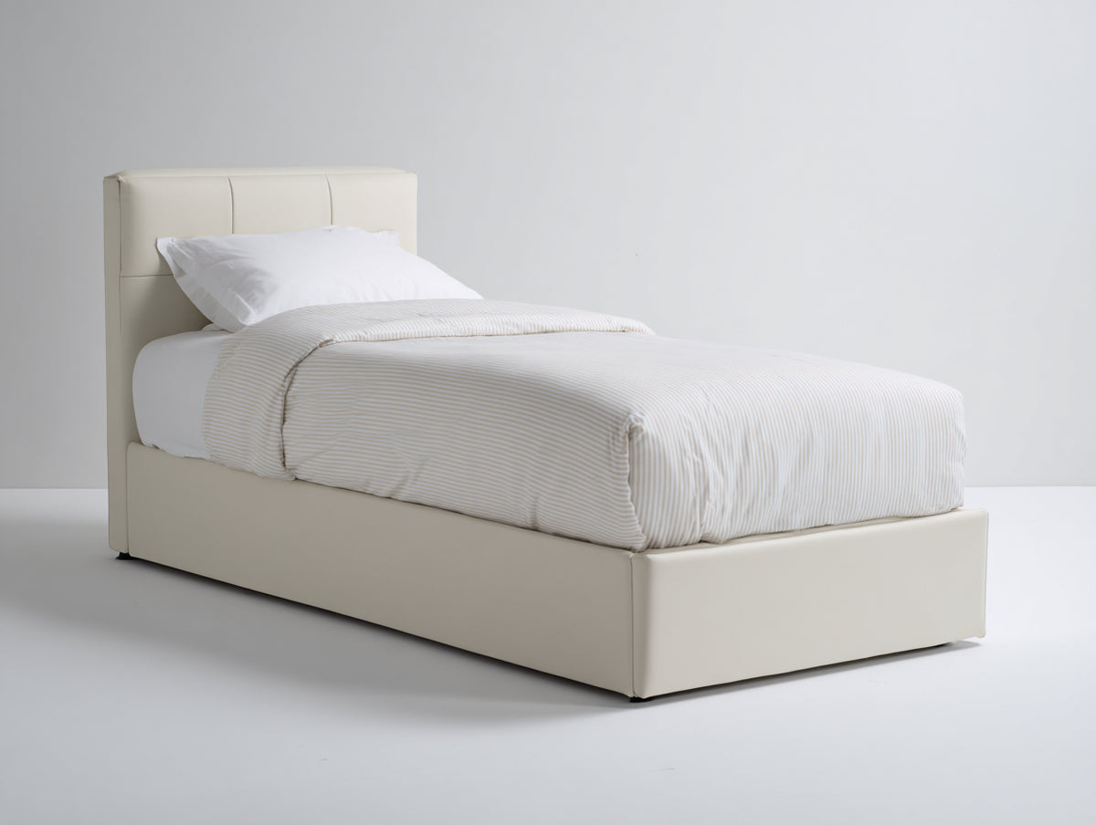 Einzelbett mit Kunstlederbezug 210x100x105 cm - Cremeweiß - gepolstertes Kopfteil