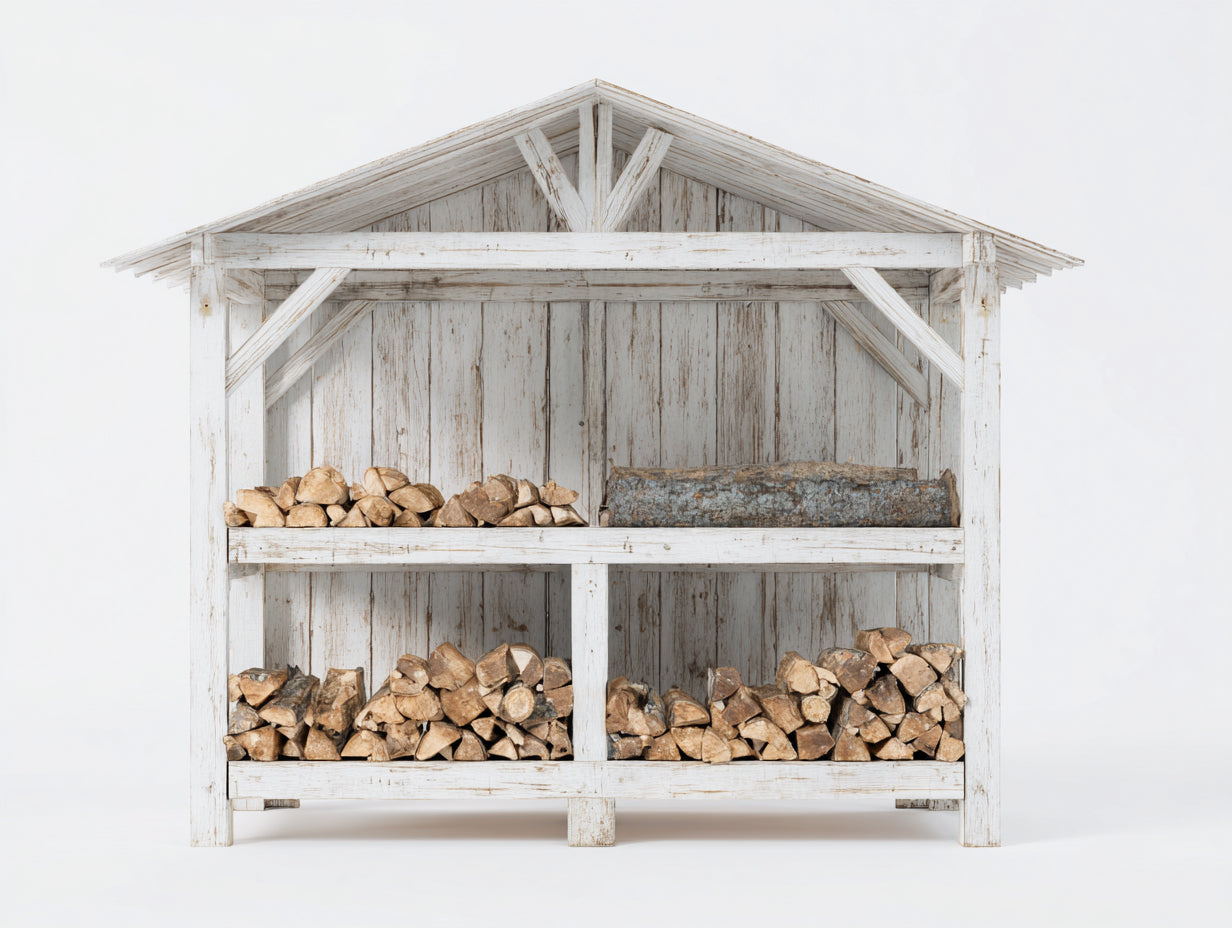 Kaminholzregal Holz 300x45x220 cm - Weiß - Modernes Brennholzregal mit Überdachung